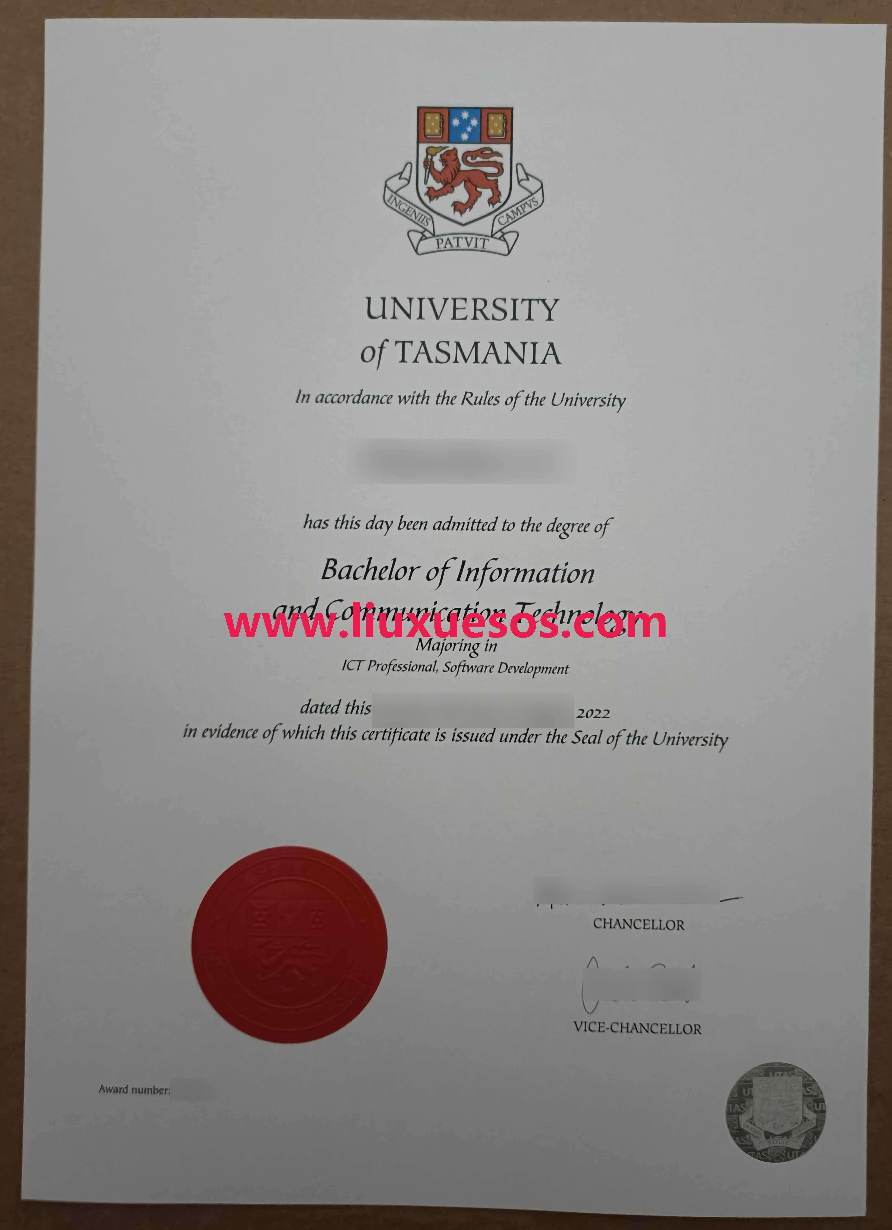 塔斯马尼亚大学毕业证.jpg